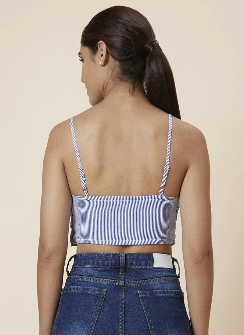 globus Globus Women Blue & White Striped Shoulder Strap Tank Crop Top